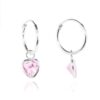 Brincos Argolinhas Pingente Coração Zircônia Rosa 12 mm