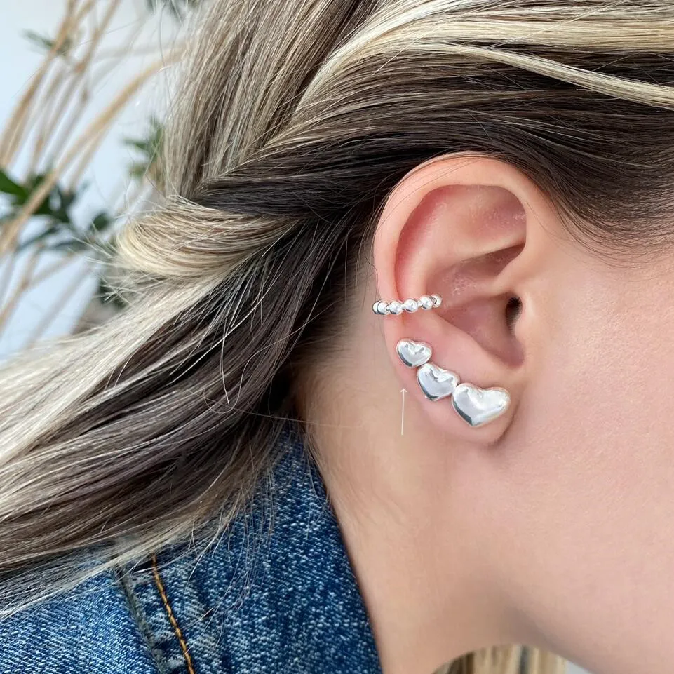 Brinco de prata coração bojudo 5 mm - Image 3