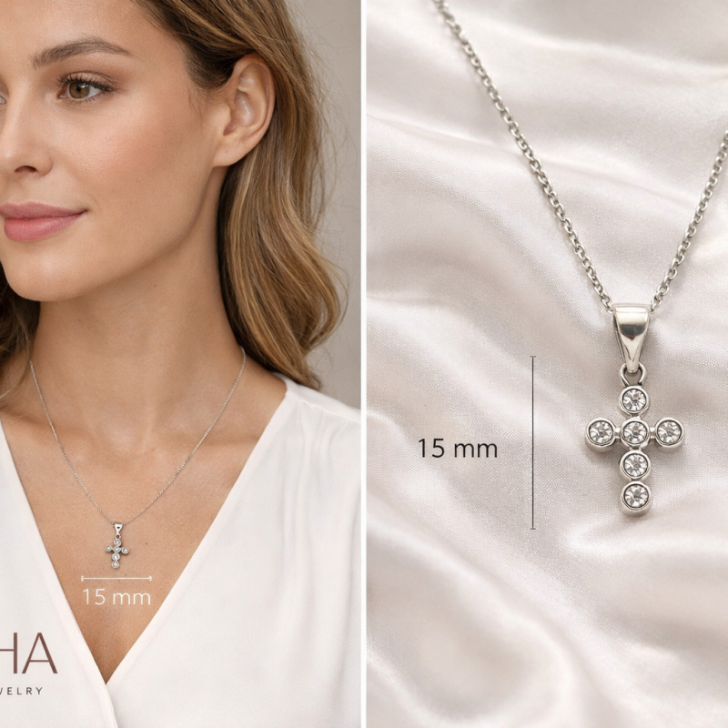 Colar de Cruz pequena zirconias redonda