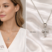 Colar de Cruz pequena zirconias redonda